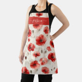 Chic red poppies script name apron エプロン (インサイチュ)