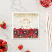 Chic Red Rose Floral Gold Crown Quinceañera スタンダードカクテルナプキン (インサイチュ)