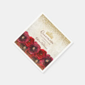 Chic Red Rose Floral Gold Crown Quinceañera スタンダードカクテルナプキン (角)