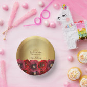 Chic Red Rose Floral Gold Crown Quinceañera ペーパーボウル (パーティー)