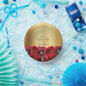 Chic Red Rose Floral Gold Crown Quinceañera ペーパーボウル (パーティー)