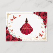 Chic Red Roses Gold Quinceanera Reception Details エンクロージャーカード (裏面)
