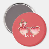Chic Red Strawberry Heart Colored Glasses マグネット (正面/裏面)