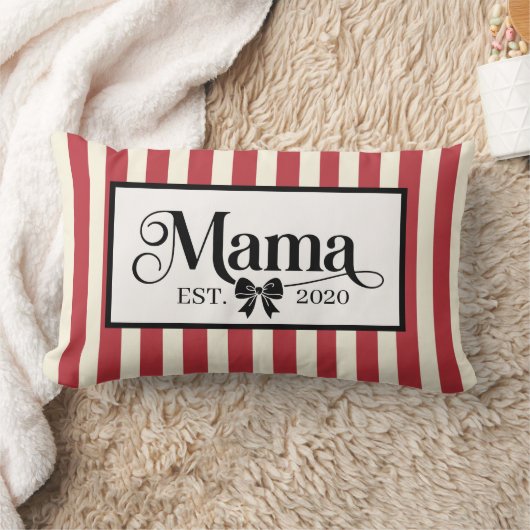 Chic Red Striped Custom Mama Keepsake ランバークッション (ブランケット)