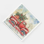 Chic red truck Christmas scene holiday napkins set (コーナー)