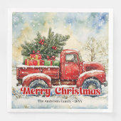Chic red truck Christmas scene holiday napkins set (正面)