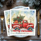 Chic red truck Christmas scene holiday napkins set