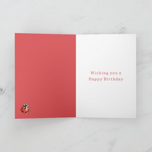Chic Red White Daisy Flower Ladybug Birthday カード (内部)