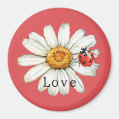Chic Red White Daisy Flower Ladybug Love マグネット (正面)