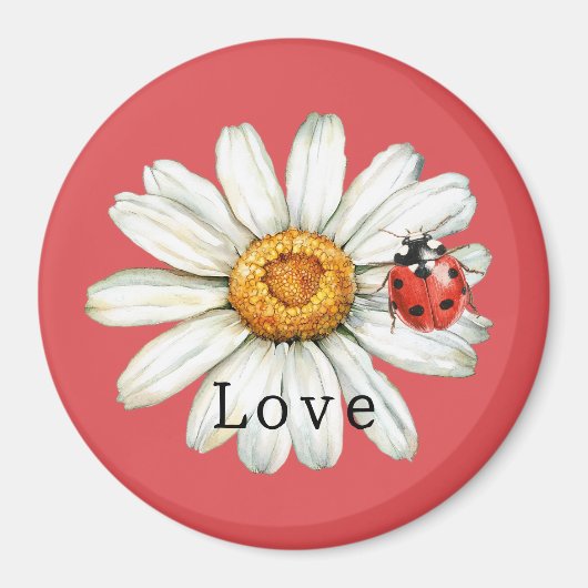 Chic Red White Daisy Flower Ladybug Love マグネット (正面)