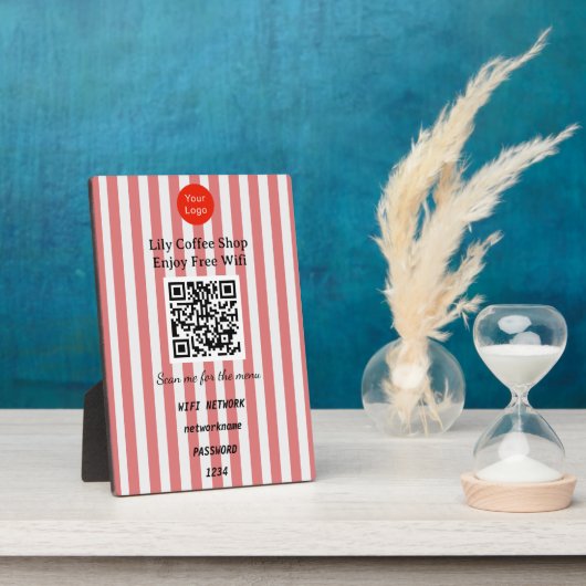 Chic Red & White Stripes QR Code Wifi フォトプラーク (側面)
