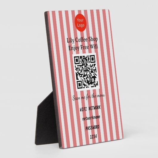 Chic Red & White Stripes QR Code Wifi フォトプラーク (側面)