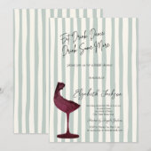 Chic Red Wine Glass Green Striped 招待状 (正面/裏面)