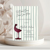 Chic Red Wine Glass Green Striped  招待状