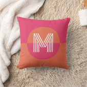 Chic Retro Orange Pink Geometric Modern Monogram クッション (ブランケット)
