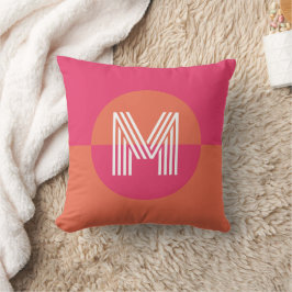 Chic Retro Orange Pink Geometric Modern Monogram クッション