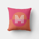 Chic Retro Orange Pink Geometric Modern Monogram クッション (正面)