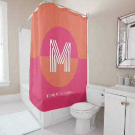 Chic Retro Orange Pink Geometric Modern Monogram シャワーカーテン