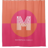Chic Retro Orange Pink Geometric Modern Monogram シャワーカーテン (正面)