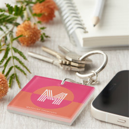 Chic Retro Pink Orange Geometric Modern Monogram キーホルダー