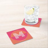 Chic Retro Pink Orange Geometric Modern Monogram スクエアペーパーコースター (インサイチュ)