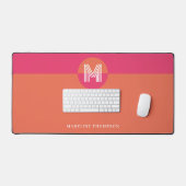 Chic Retro Pink Orange Geometric Modern Monogram デスクマット (キーボード&マウス)