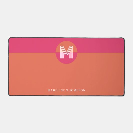 Chic Retro Pink Orange Geometric Modern Monogram デスクマット (正面)