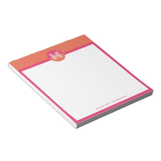 Chic Retro Pink Orange Geometric Modern Monogram ノートパッド (アングル)