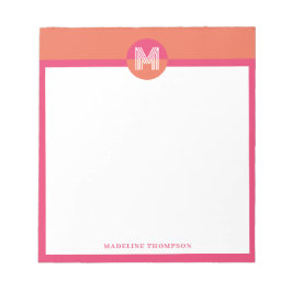 Chic Retro Pink Orange Geometric Modern Monogram ノートパッド