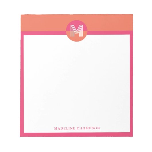 Chic Retro Pink Orange Geometric Modern Monogram ノートパッド (正面)