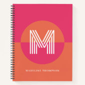 Chic Retro Pink Orange Geometric Modern Monogram ノートブック (正面)