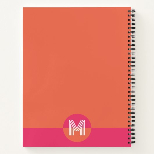 Chic Retro Pink Orange Geometric Modern Monogram ノートブック (裏面)