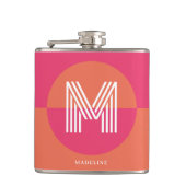 Chic Retro Pink Orange Geometric Modern Monogram フラスク (正面)