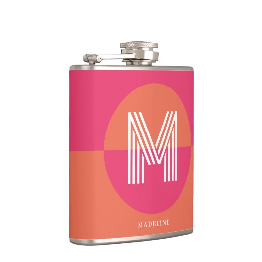 Chic Retro Pink Orange Geometric Modern Monogram フラスク (右)