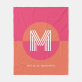 Chic Retro Pink Orange Geometric Modern Monogram フリースブランケット (正面)