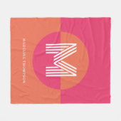 Chic Retro Pink Orange Geometric Modern Monogram フリースブランケット (正面(横))