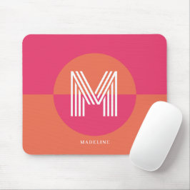 Chic Retro Pink Orange Geometric Modern Monogram マウスパッド