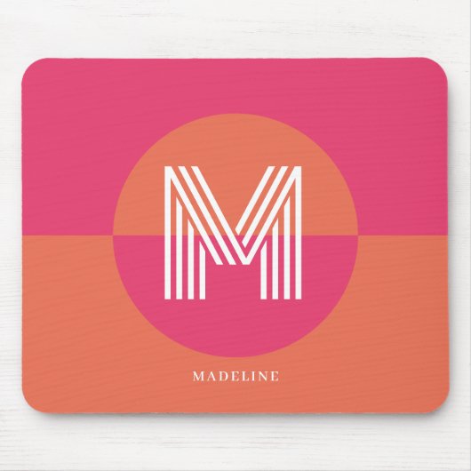Chic Retro Pink Orange Geometric Modern Monogram マウスパッド (正面)