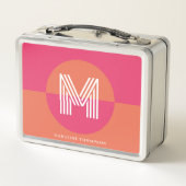 Chic Retro Pink Orange Geometric Modern Monogram メタルランチボックス (裏面)