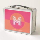 Chic Retro Pink Orange Geometric Modern Monogram メタルランチボックス (正面)