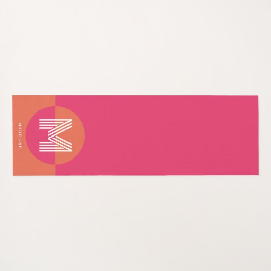 Chic Retro Pink Orange Geometric Modern Monogram ヨガマット (裏面(横))