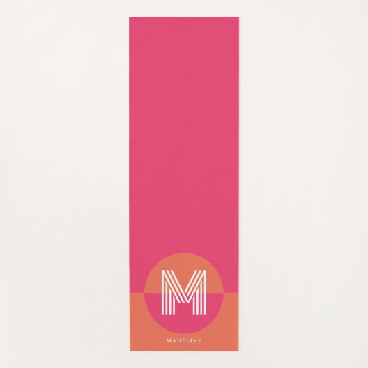 Chic Retro Pink Orange Geometric Modern Monogram ヨガマット (正面)