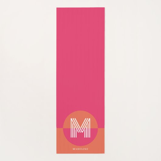 Chic Retro Pink Orange Geometric Modern Monogram ヨガマット (裏面)
