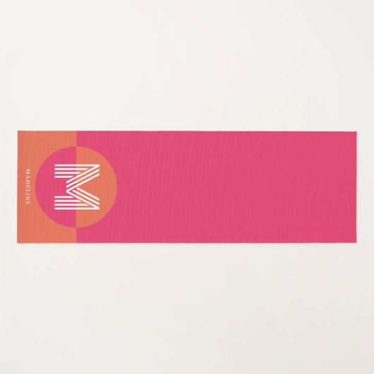 Chic Retro Pink Orange Geometric Modern Monogram ヨガマット (正面(横))