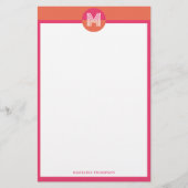 Chic Retro Pink Orange Geometric Modern Monogram 便箋 (正面)