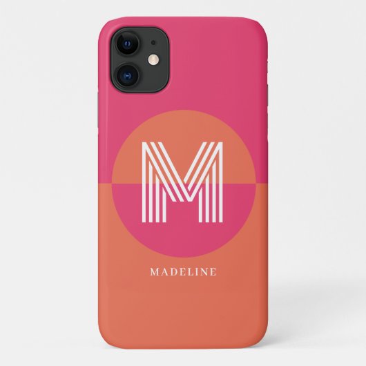 Chic Retro Pink Orange Geometric Modern Monogram Case-Mate iPhoneケース (裏面)