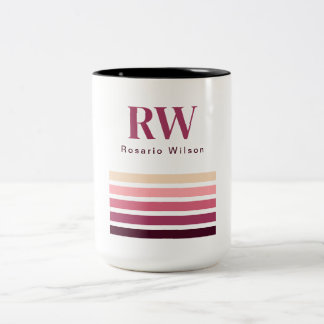 Chic Retro Stripes Monogram Coffee Mug ツートーンマグカップ