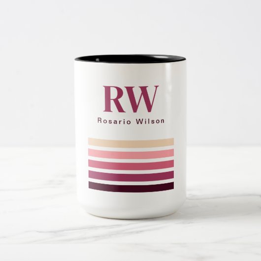 Chic Retro Stripes Monogram Coffee Mug ツートーンマグカップ (中央)
