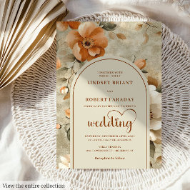 Chic Romantic Boho Burnt Orange Ivory Sage Wedding 招待状