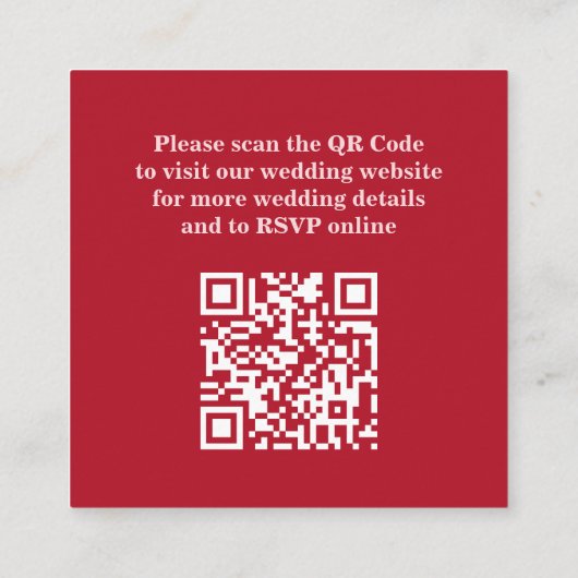 Chic Romantic Deep Red Split Photo QR Wedding エンクロージャーカード (裏面)